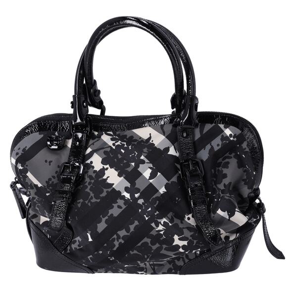 Burberry Nylon Beat Check Floral Florence Tote Black Gray - Picture 3 of 7